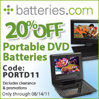Get 20% Off Portable DVD Player Batteries
