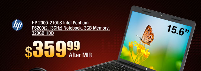 HP 2000-210US Intel Pentium P6200(2.13GHz) Notebook, 3GB Memory, 320GB HDD