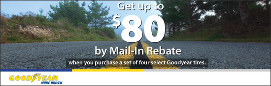 $80 by Mail-In Rebate On select Goodyear tires