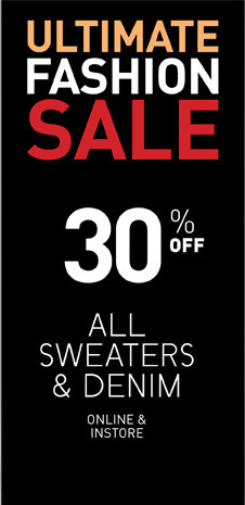 Get 30% Off All Sweaters & Denim