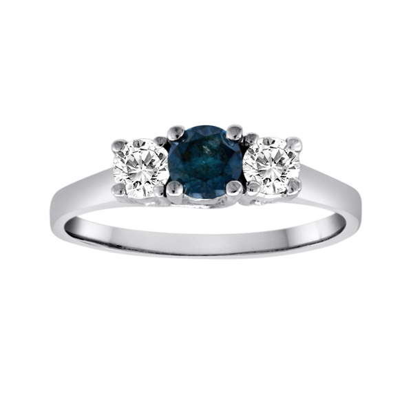 10% off 14K White Gold 3 Stone Round Blue Diamond Ring (1/4 ctw)