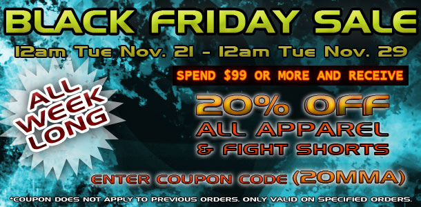 20% OFF ALL mma apparel and fight shorts