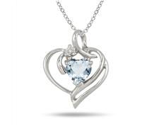 March aquamarine birthstone and diamond heart pendant