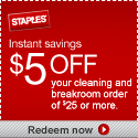 $5 off your cleaning and breakroom purchase of $25 or more