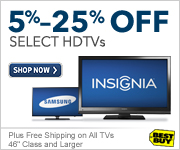 5%-25% off select HDTVs, plus free shipping on all TVs 46 class and large