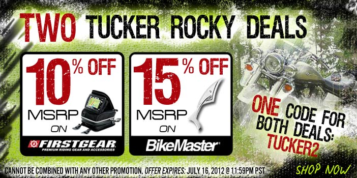 10% off MSRP on FirstGear or 15% off MSRP on BikeMaster products