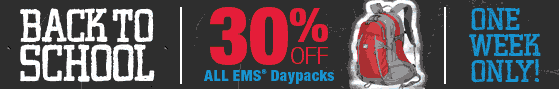 30% off all EMS daypacks for back to school because durability counts