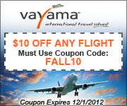 Receive $10 off ANY flight on Vayama.com