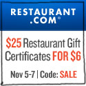 Save 70% off Restaurant.com $25 Gift Certificates