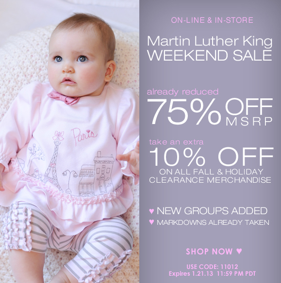 Save an EXTRA 10% off Clearance items already reduced 75% off
