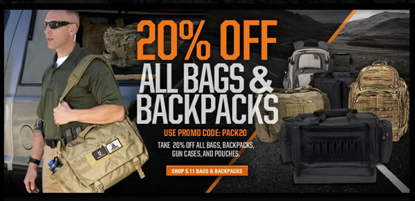 20% Off All 5.11 Tactical Nylon Packs, Bags, Cases and Accessories