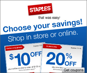 Save $10 off your $100 online purchase at Staples.com