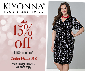 15% off $150 or more at Kiyonna.com