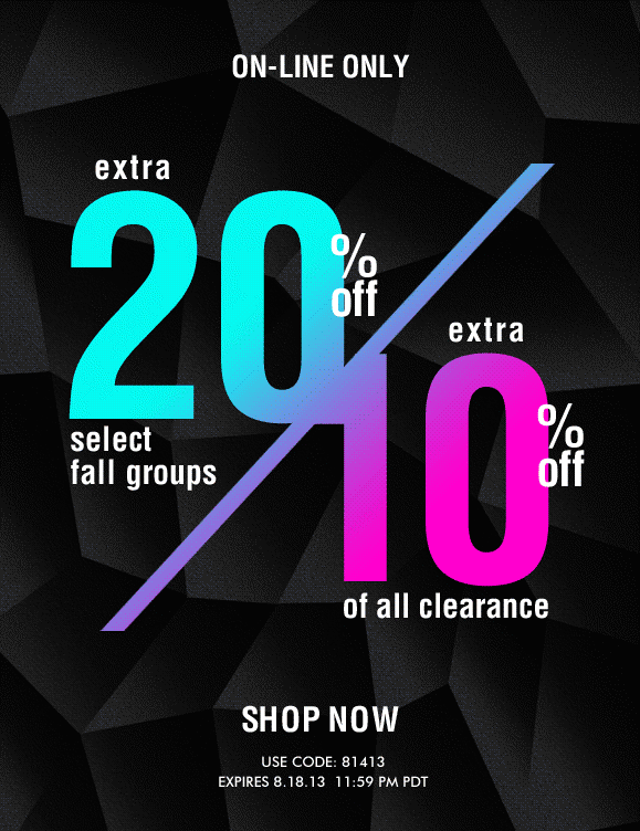 20% Off Fall Fashions and 10% off Clearance Zone
