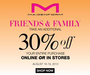 Friends & Family Event at Maidenform.com: 4 Days Only Take an Additional 30% Off Your Purchase