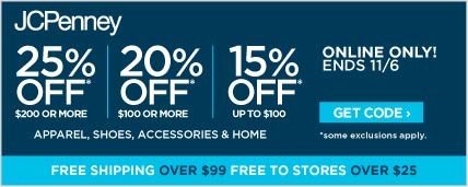 15% off purchases up to $100, 20% off purchases of $100 or more, 25% off purchases of $200 or more on apparel, shoes, accessories & home