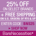 25% Off on Amazing Select Brands + Free Shipping on U.S. orders of $70 & up at BareNecessities.com