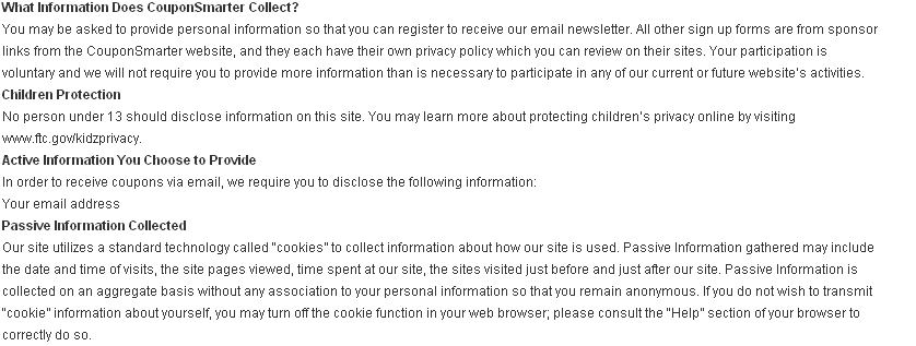 CouponSmarter.com Privacy Policy - Part1